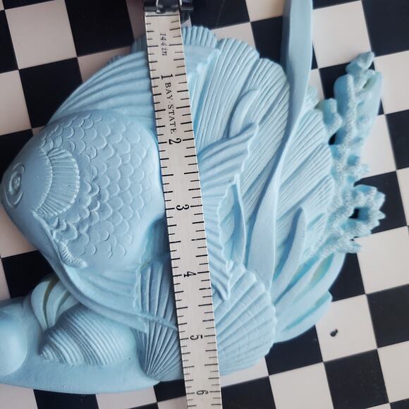 VTG 1960s Burwood Pastel Blue Angelfish Seashells Wall Hanging Decor - Picture 6 of 6